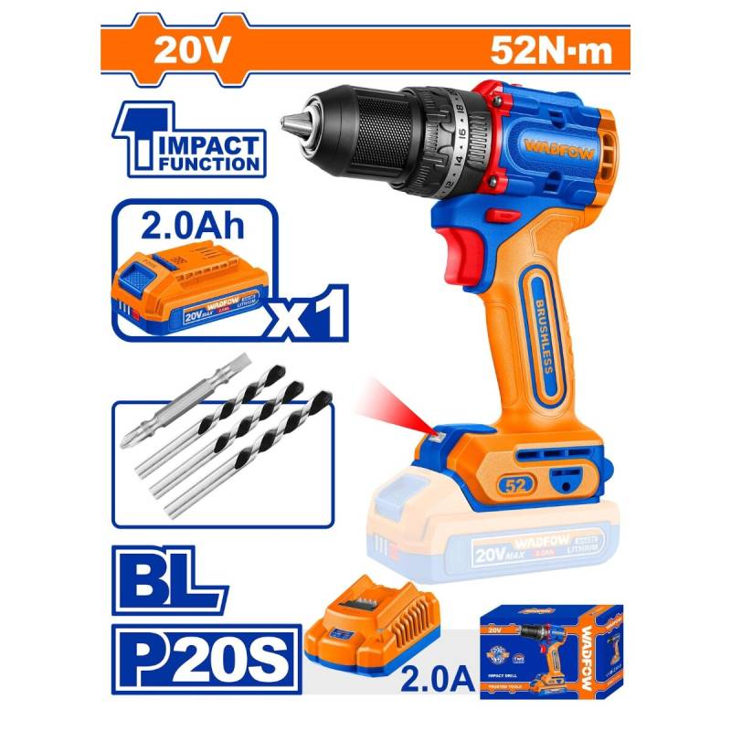 Taladro A Bateria 20V 52Nm + Cargador Y Bateria De 2.0Ah