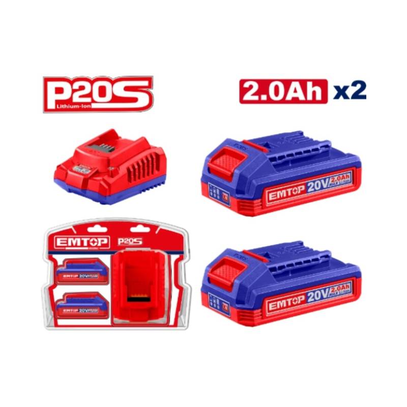 Kit 2 Baterias Y Cargador 2.0 Ah Emtop
