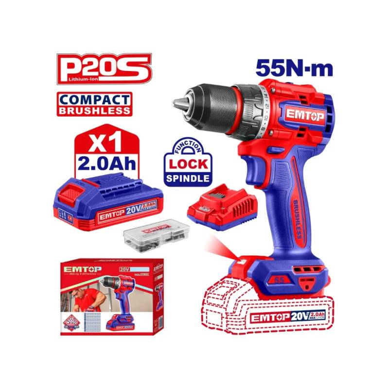 Taladro Atornillador 20V - 55 Nm Potencia Emtop