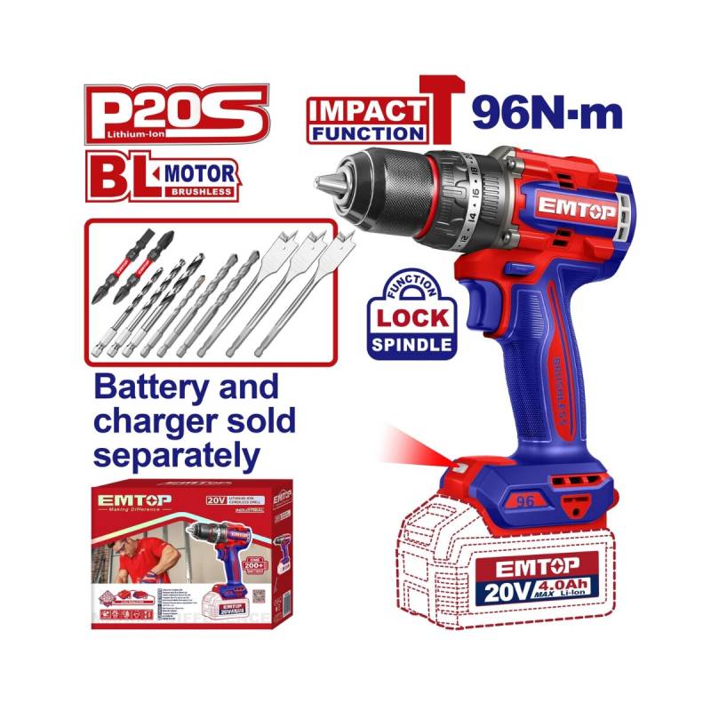 Taladro Atornillador Percuto  A Bateria 96Nm (Solo)