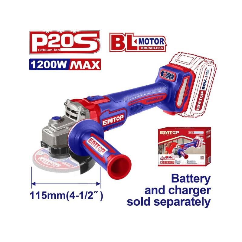 Amoladora A Bateria 115Mm 1200W 20V Emtop (Sola)