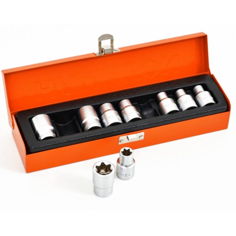 Juego De Tubos Torx Hembra 9 Piezas 1/2 - Caja De Chapa