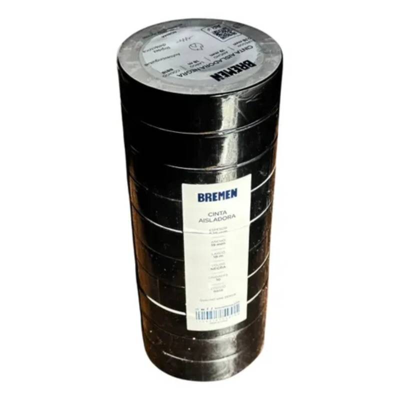 Tubo De 10 Rollos De Cinta Aisladora 18Mmx10 Metros