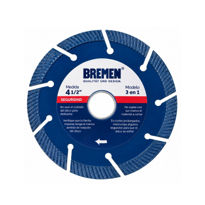 Disco De Corte 3 En 1 Bremen 115Mm Apto Todos Los Materiales 4-1/2
