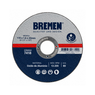Discos De Corte 115X1.6 En Oxido De Aluminio Bremen (Pack X25)