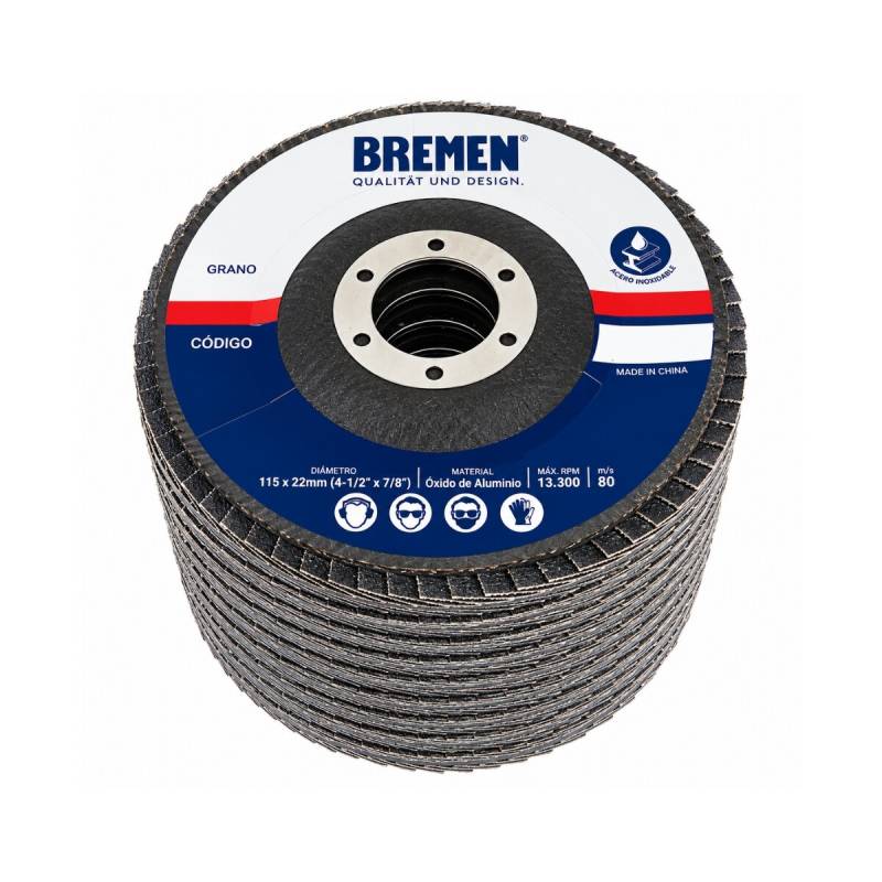 Set De 10 Discos Con Lijas Flap 115Mm Grano 40 Bremen