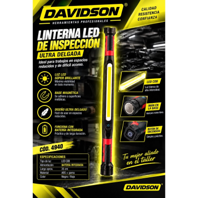 Lampara Led Portatil A Bateria Davidson Con Iman Y Gancho