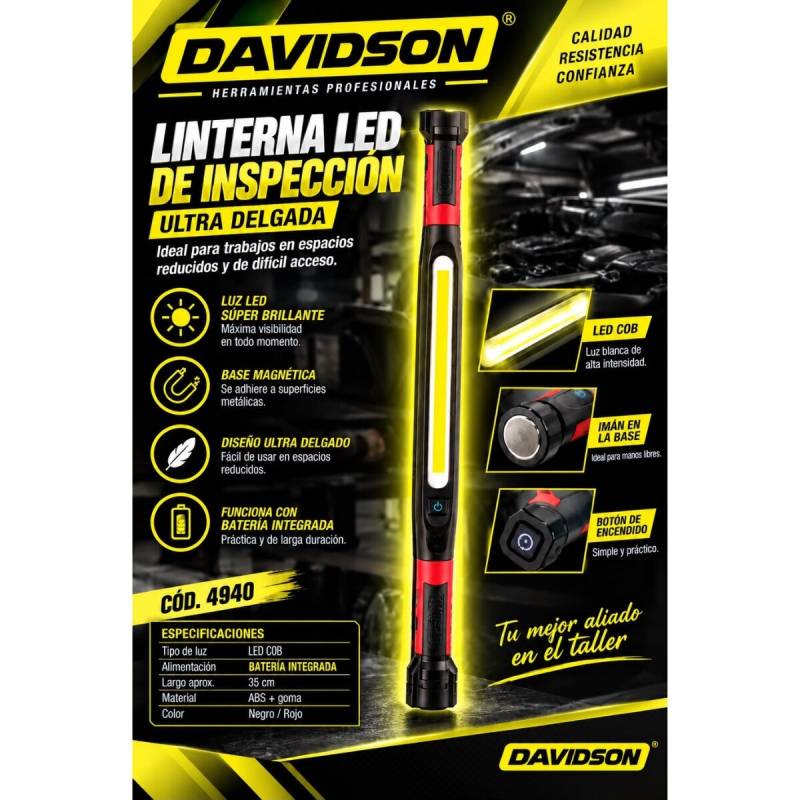Lampara Led Portatil A Bateria Davidson Con Iman Y Gancho