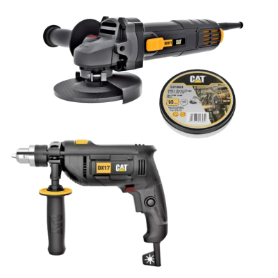Combo Taladro Percutor 600W + Amoladora Angular 750W Cat + Discos