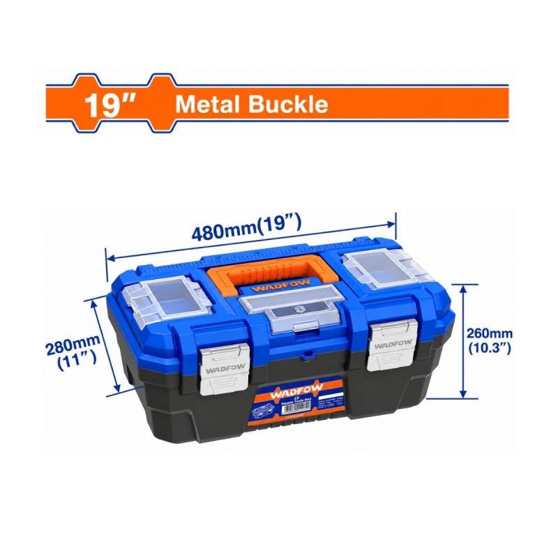 Caja De Herramientas Reforzada De 19 Con Broches Metalicos Wadfow