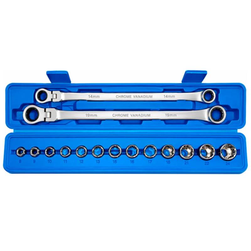 Set Llaves Extra Largas Con Crique Y Cabezas Intercambiables 8 A 24Mm